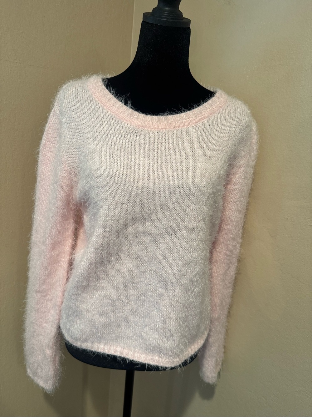Joe Boxer Pale Pink Cropped Fuzzy Crewneck Sweater